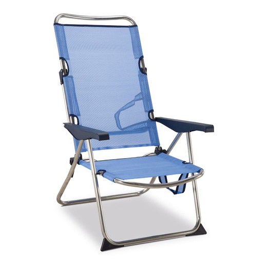 Chaise de plage et lit surélevé 4 positions avec poignées et stabilisateurs bleus