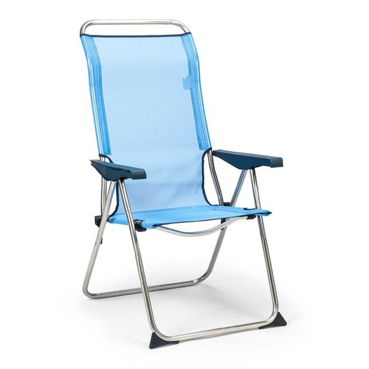 Krzesło plażowe 5 pozycji Solenny Anatomiczne oparcie niebieskie i białe