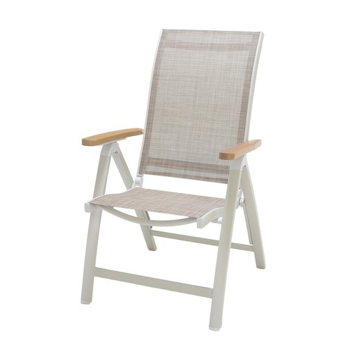 Aluminum and Wood Multiposition Garden Armchair 71.10x61.90x107.10 cm Beige