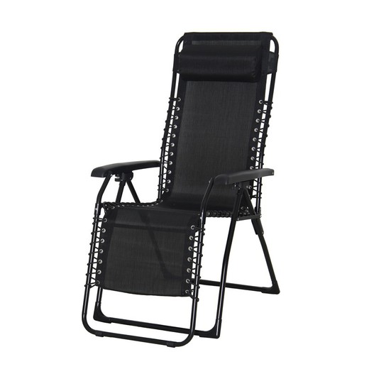 Poltrona da giardino relax in acciaio 65,5x91x116 cm nera con cuscino