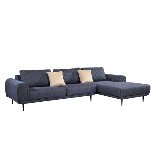 Abruzzo Pärumm bank met chaise longue rechts 300x95 / 175x85 cm gemarmerd blauw met kussens