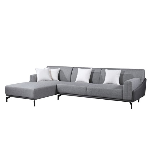 Divano Chaise-Longue a Sinistra 3 Posti Puglia  Pärumm 300x90/175x80 cm Grigio con Cuscini