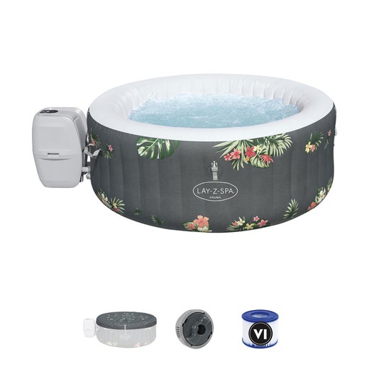 Opblaasbare Spa Bestway Lay-Z Aruba 110 AirJet Bubbles 170x66 cm Voor 3 Personen Ronde Grijze Tropische Bladeren