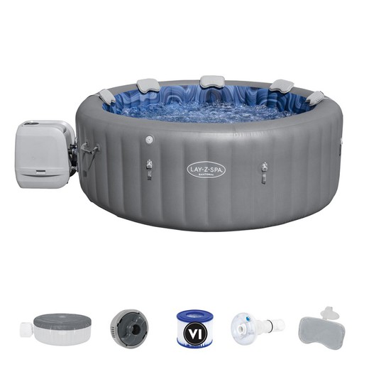 Spa Gonfiabile Bestway Lay-Z Santorini 10 HydroJet Pro Jets 216x80 cm Per 7 Persone Rotonda Grigio con Luce LED e Cuscini