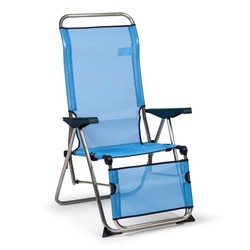 Chaise de plage Relax 5 Positions Solenny avec dossier anatomique bleu et blanc