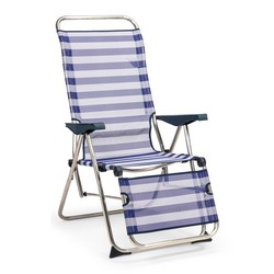 Krzesło plażowe Relax 5 pozycji Solenny z niebieskim anatomicznym oparciem