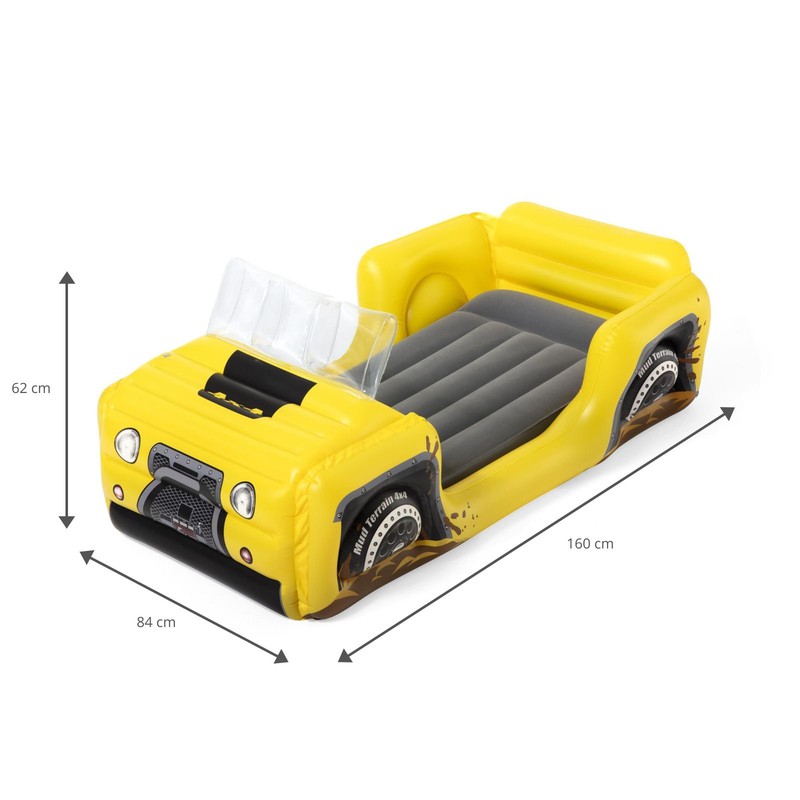 Opblaasbaar Kinderbed Gele Auto 160x84x62 cm — PoolFunStore