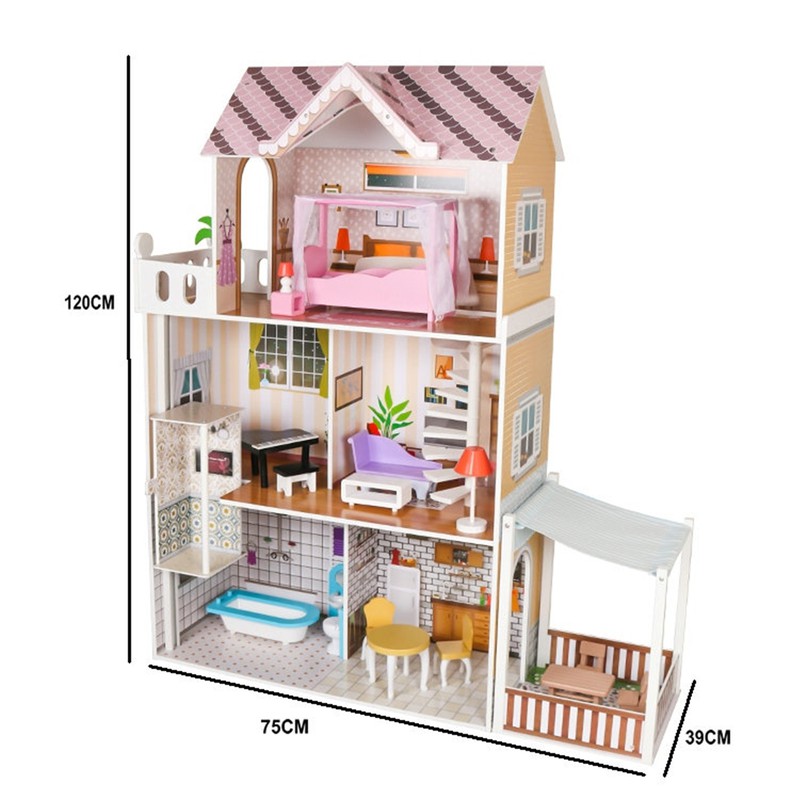 Casa de muñecas de madera realista  Casa de muñecas de 3 plantas 18  muebles – www.littlehelper.co.uk