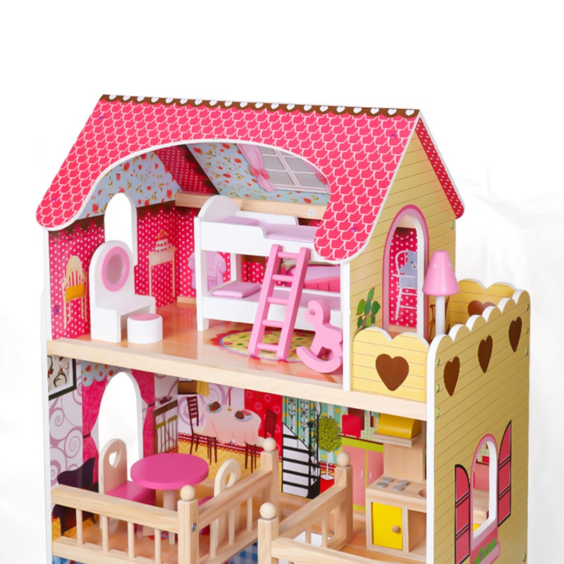 Casa de muñecas de madera 3 pisos de madera casa de muñecas con iluminación LED juguetes de madera 