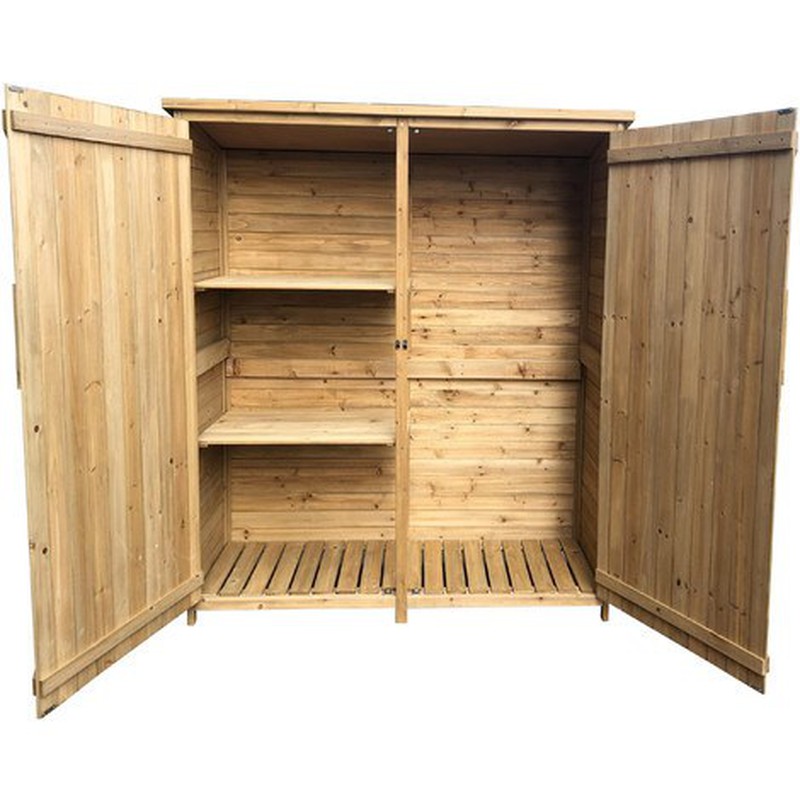 Armario de almacenamiento al aire libre, cobertizo de herramientas de  madera de jardín, armario exterior de cobertizo de madera con estantes y