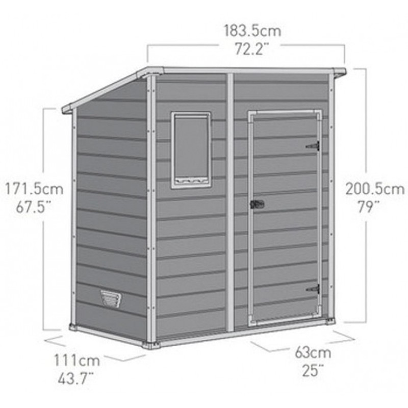 KETER Caseta de Jardin MANOR PENT 6x6 183.5x185x200.6 refugio exterior  cobertizo almacenamiento ordenacion madera hecho en resina alta resistencia