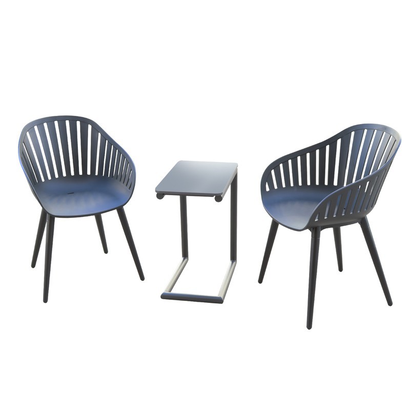 Allerlei soorten interview wassen Tuinset van aluminium en hars, 2 stoelen + 1 zwarte tafel — PoolFunStore