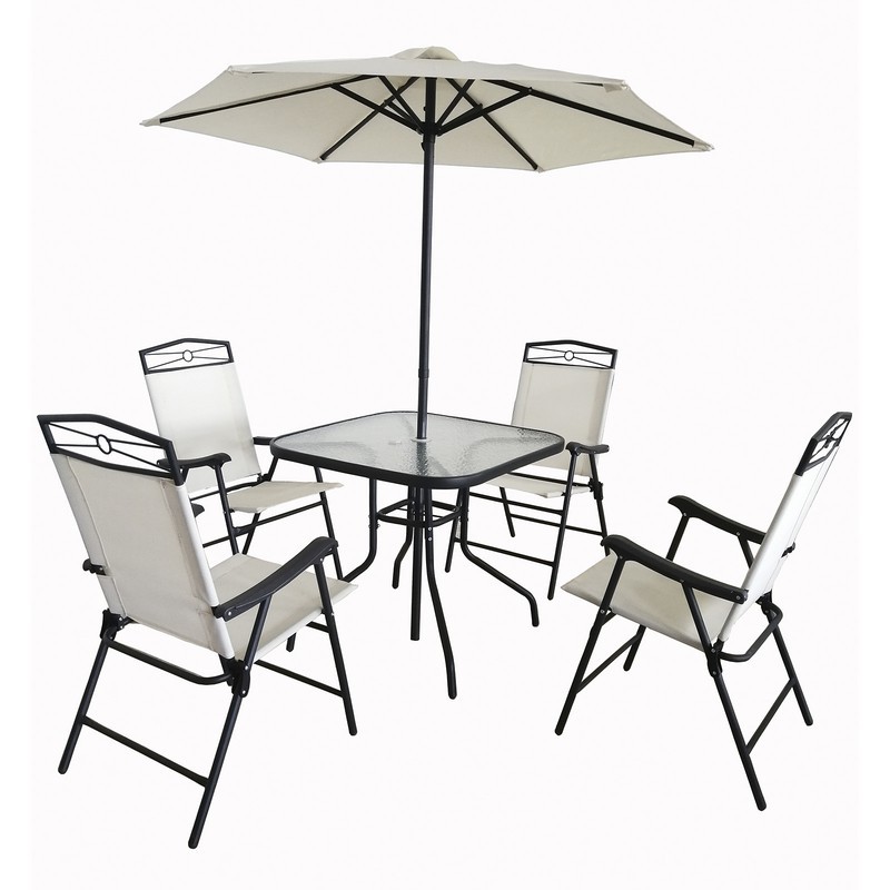 Chillvert Palatino 1 tafel + stoelen + 1 grijze parasol — PoolFunStore