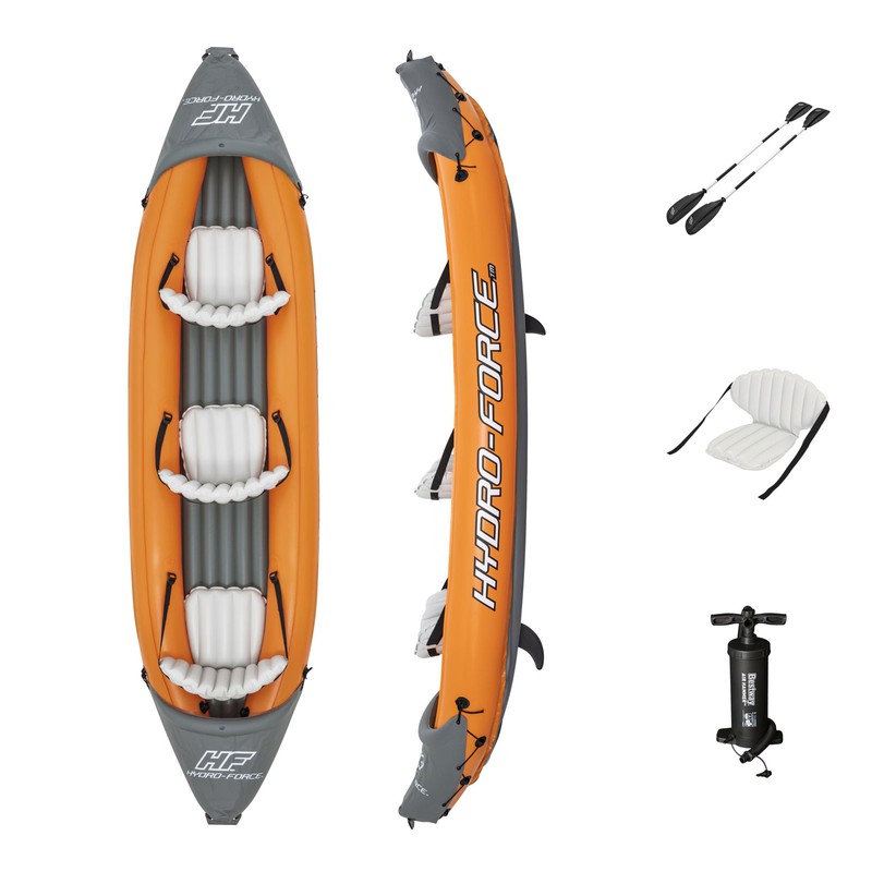 Kayak Hinchable Bestway Hydro-Force Triple Lite-Rapid x3 381x100x42 cm con  2 Remos y Bomba de Mano — PoolFunStore