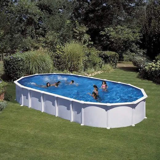 Piscina ovale in acciaio bianco Gre Haiti con impianto di trattamento della sabbia
