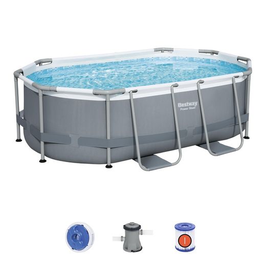 Piscina Fuori Terra Bestway Power Steel Ovale 305x200x84 cm con Pompa Filtro a Cartuccia 1.249 L/H