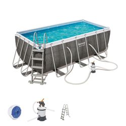 Piscina Desmontable Tubular Rectangular Bestway Rattan con Depuradora 412x201x122 cm