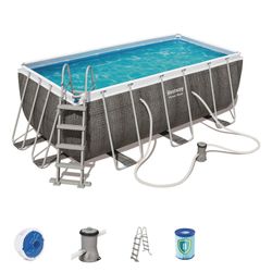 Piscina Desmontable Tubular Rectangular Bestway Rattan con Depuradora 412x201x122 cm