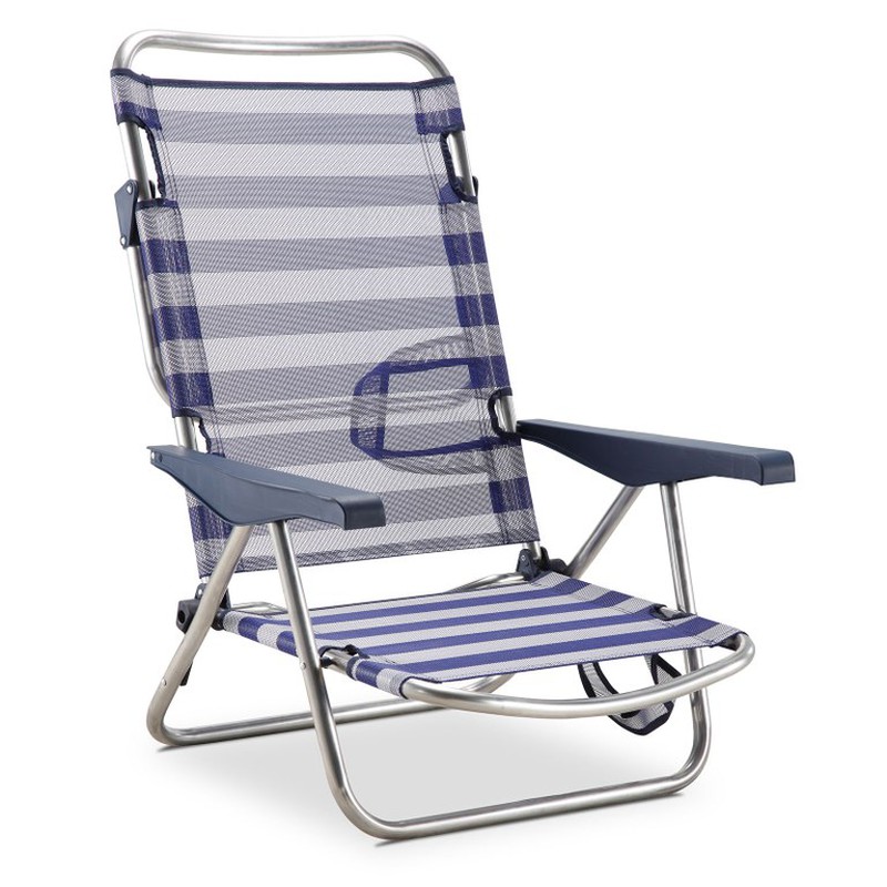 horizon leeg selecteer Strandstoel 4 posities Solenny blauw en wit met handgrepen en met opvouwbare  poot op de rug — PoolFunStore
