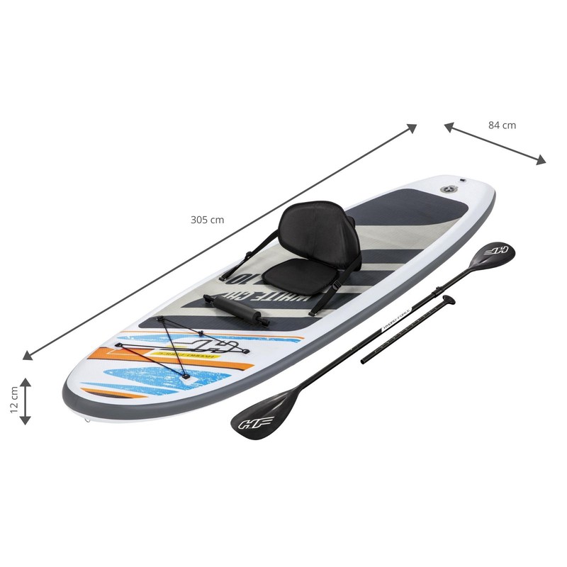 Tabla Paddle Surf Hinchable Bestway Hydro-Force White Cap Convertible  305x84x12 cm con Remo Doble, Asiento, Bomba y Bolsa de Viaje — PoolFunStore